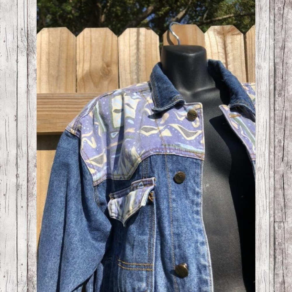 Longdu Hipster Patterned Denim Jacket - image 1